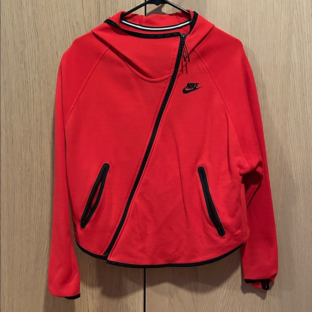Nike Red Asymmetrical Hoodie with Black Trim